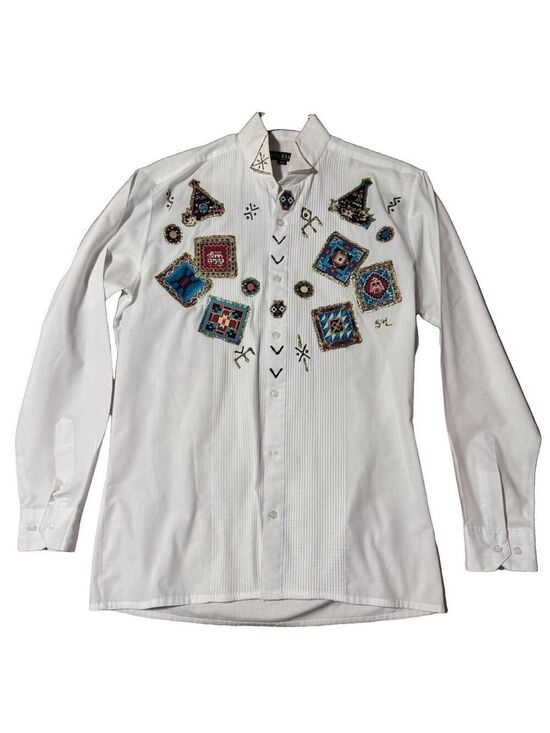 Men's club Tops - A white shirt. Mens size 14 1/2. Poly-cotton Korea decorated for what? ￼